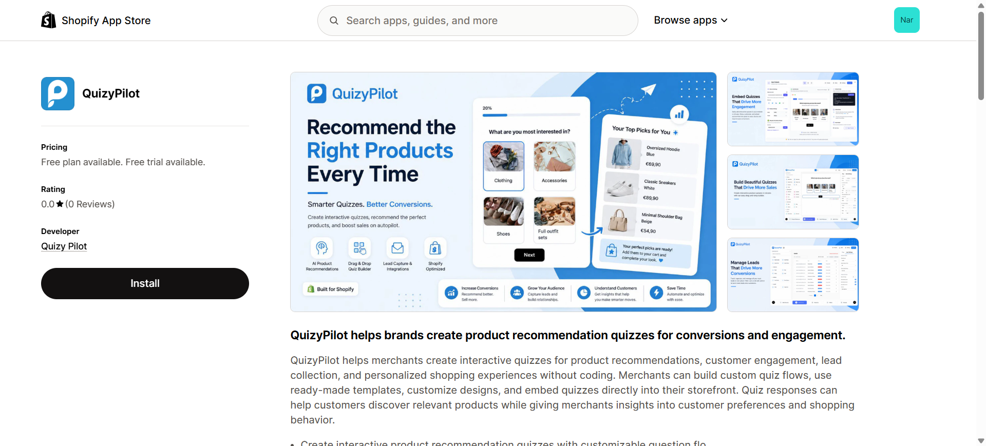 QuizyPilot Turn visitors into buyers with personalized product quizzes Shopify App Store 07 21 2026 12 43 PM